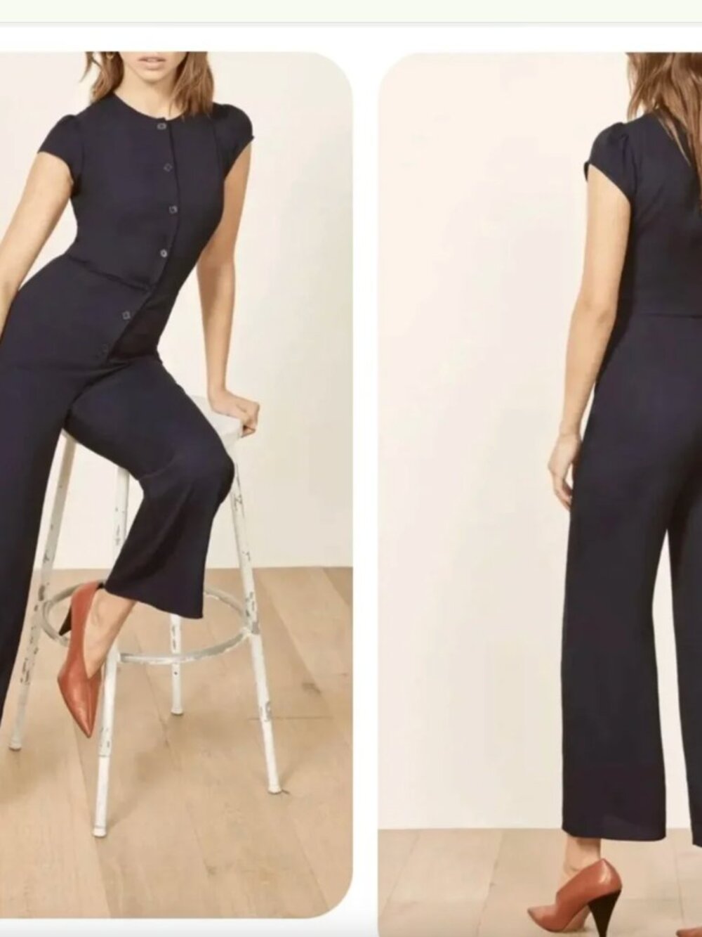 Reformation Marina Navy Blue Wide Leg Crepe Jumpsuit Size 8